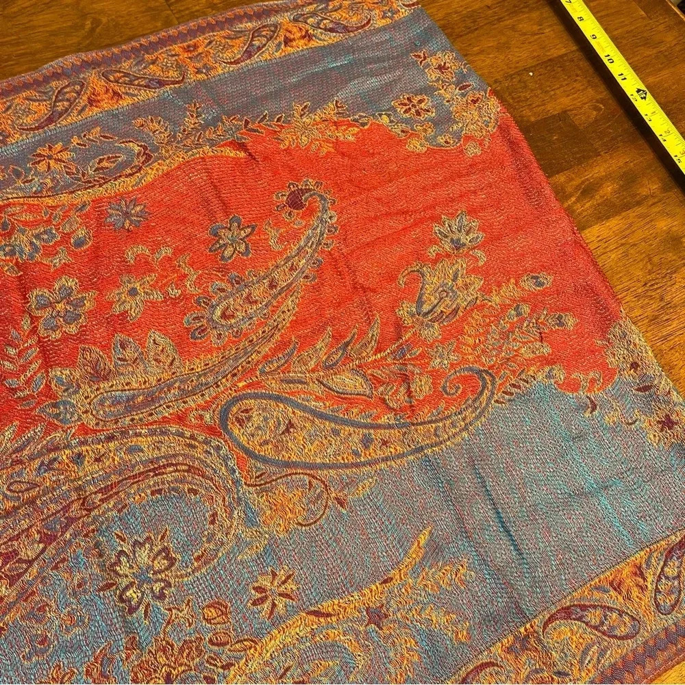Pashmina Scarf 100% Cashmere purple red blue paisley beautiful - Picture 4 of 11